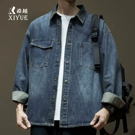 赛络纺超柔牛仔长袖衬衣男士2025春季宽松大码美式复古衬衫外套潮图片