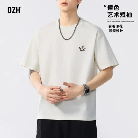 男士潮牌白色印花短袖T恤男美式高街2025新款设计感运动圆领上衣商品大图