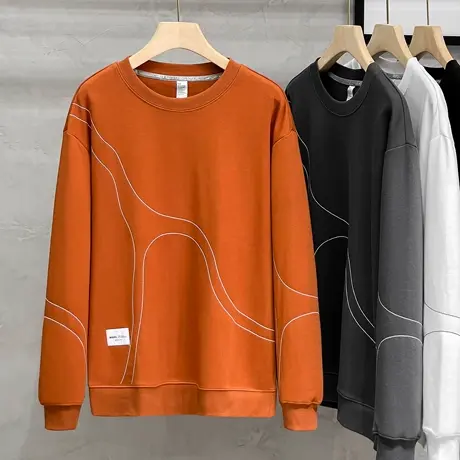 春秋款线条设计卫衣男潮流2023春秋季新款圆领上衣青年长袖t恤男商品大图