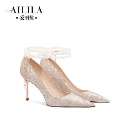 爱丽拉婚鞋女2023新款绑带新娘高跟鞋不累脚禾秀主婚纱两穿高级感图片