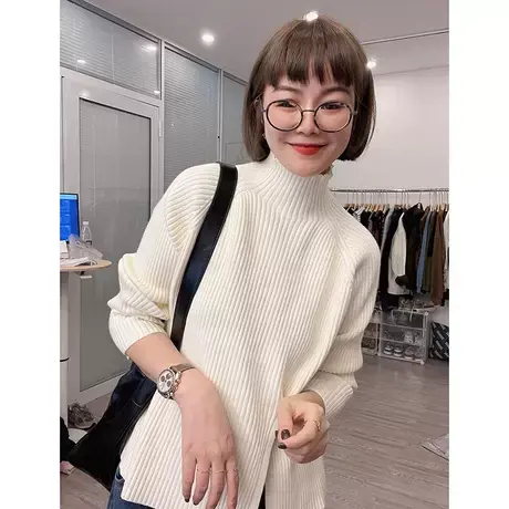 开叉毛衣女秋冬2023年新款爆款小个子黑色半高领针织打底衫慵懒风图片