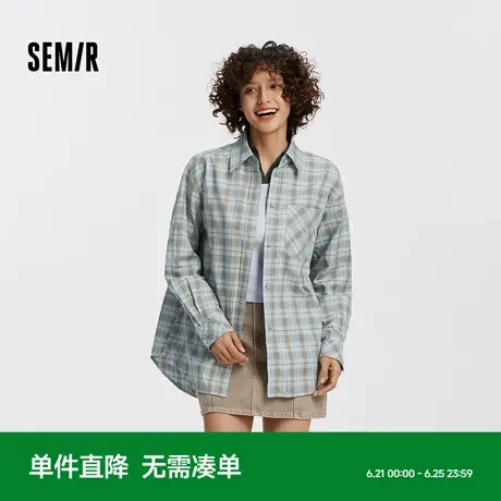 [商场同款]森马长袖衬衫女中长款格子2025秋新款宽松落肩衬衣时尚商品大图