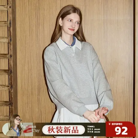 唐狮2026春季新款小众设计感女polo衫宽松百搭上衣流行灰色短款图片