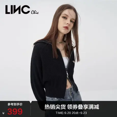 LINCCHIC金羽杰针织衫复古学院风大翻领针织开衫外套女S223CR751商品大图