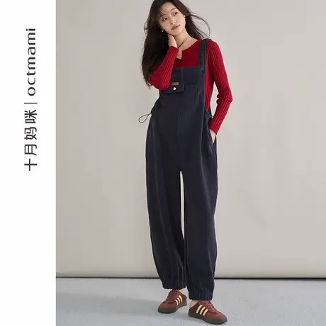 十月妈咪孕妇加绒束脚背带裤冬季新款怀孕托腹裤子内搭针织衫冬装商品大图