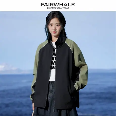 马克华菲美式复古立领外套女2025新款春秋宽松休闲百搭情侣装上衣图片