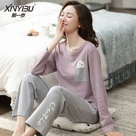 新一步大码纯棉睡衣女春秋季2025年新款长袖可外穿薄款家居服套装商品大图