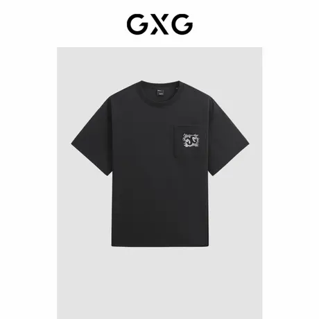 【X】GXG男装黑色休闲圆领短袖T恤24年春季品GFX14401681商品大图