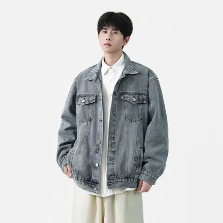 回力美式解构工装牛仔外套男春秋季2025新款宽松休闲男生水洗夹克商品大图