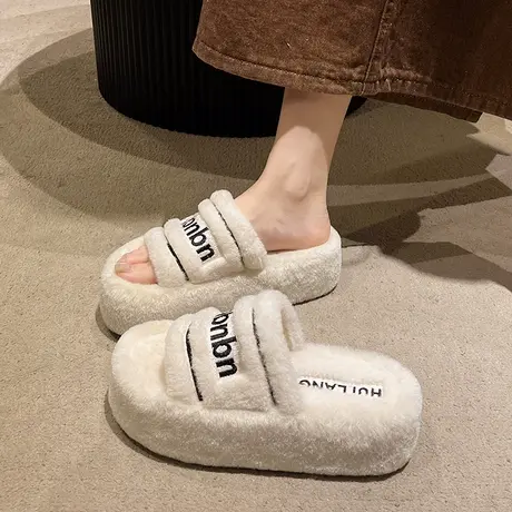 厚底法式毛毛鞋女2025秋季新款温柔配裙子增高拖鞋小个子气质鞋子图片