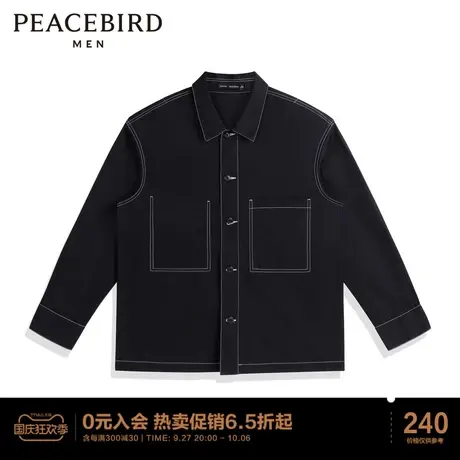 太平鸟男装 黑色工装休闲衬衫图片