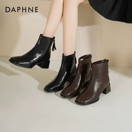 达芙妮高跟短靴女款2025新款秋冬黑色方头弹力瘦瘦靴子切尔西女靴商品大图