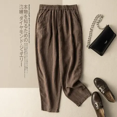 享永子亚麻长裤宽松显瘦文艺复古棉麻哈伦裤麻料女裤2023春夏新款图片