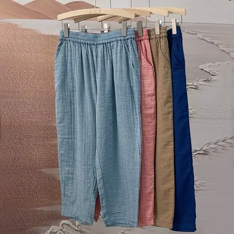 享永子全棉休闲裤女宽松显瘦百搭文艺复古百搭直筒裤2023春夏新款图片