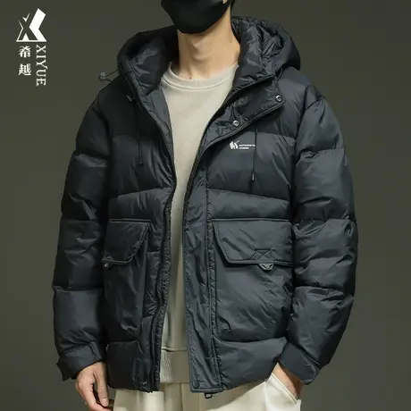 希越工装风羽绒服男款冬季户外鸭绒连帽冲锋衣宽松大码黑色夹克潮商品大图