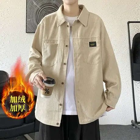 美式复古灯芯绒衬衫男长袖秋冬季加绒上衣服休闲重磅工装衬衣外套商品大图