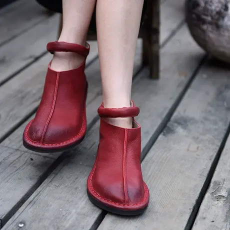 Artmu阿木原创新款单靴复古舒适大头鞋平底裸靴软底短靴女春秋靴图片