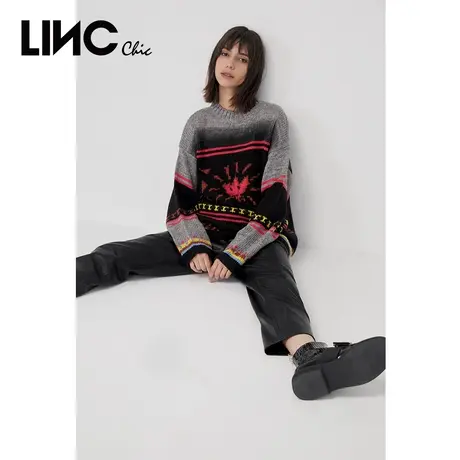 LINCCHIC金羽杰先锋设计毛衣轻摇滚渐变提花棉羊毛毛衣女2031124商品大图