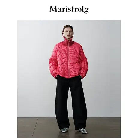 【轻云羽绒】玛丝菲尔冬季玫红色鹅绒绗缝御寒羽绒服商品大图