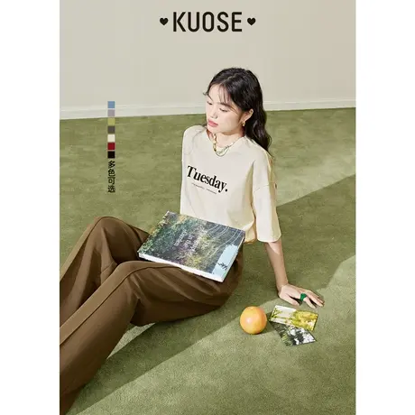 阔色多巴胺休闲短袖纯棉红色t恤2023新款夏季女宽松oversize上衣图片