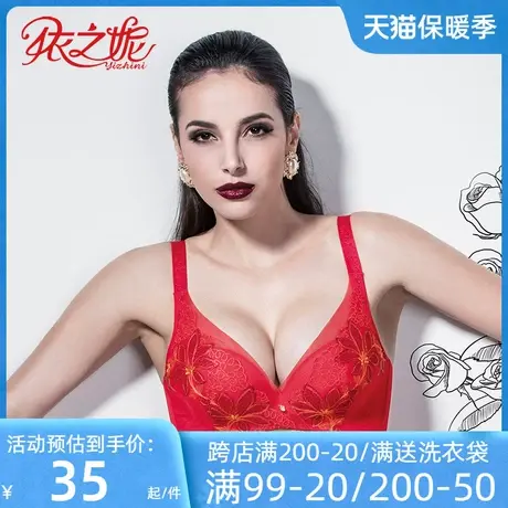 依之妮摩登女士内衣刺绣水袋中厚杯3排扣聚拢调整型文胸M1283A4商品大图