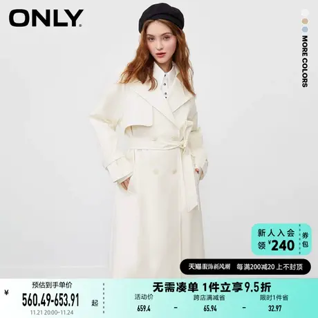 ONLY奥莱春季时尚通勤风气质翻领中长款宽松风衣女商品大图