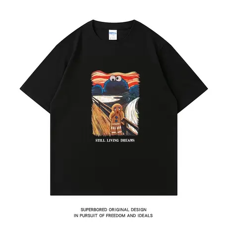 呐喊趣味印花夏季圆领短袖男青少年潮牌时尚宽松休闲半袖纯棉T恤商品大图