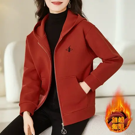 加绒加厚呢子外套女秋冬2023年新款时尚休闲连帽卫衣开衫百搭显瘦商品大图