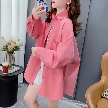 港味复古长袖牛仔衬衫外套女春秋2023新款宽松慵懒风百搭休闲上衣商品大图