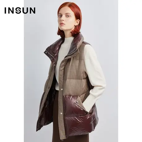 INSUN恩裳冬季多色细格纹蓬松马甲羽绒服图片