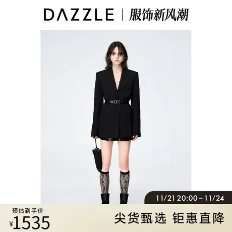 DAZZLE地素奥莱秋黑色通勤极简风高级感廓形西装西服外套上衣女图片