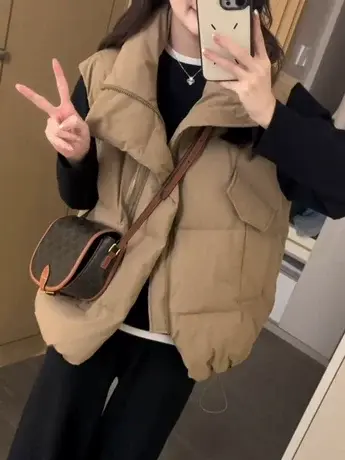 欧货立领羽绒马甲女2023秋冬新款外搭宽松无袖背心面包服外套马夹图片