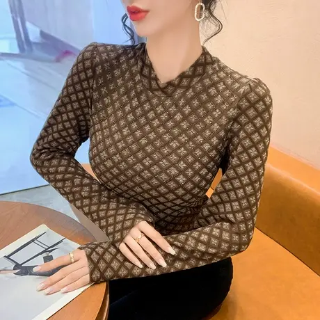 半高领打底衫女2023年春秋新款洋气内搭长袖上衣立体感修身小衫图片