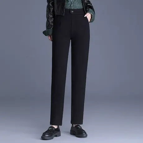 2023秋冬季新款黑色雪尼尔小脚裤高腰显瘦直筒裤厚款休闲裤长裤女图片