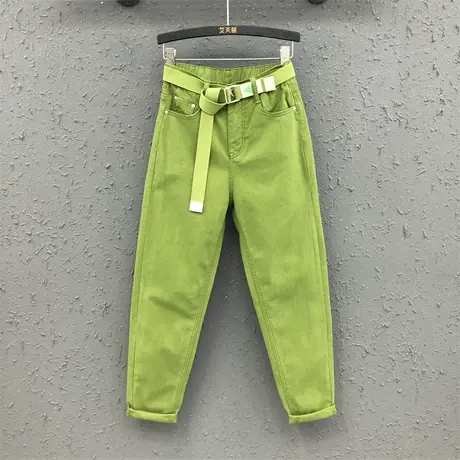欧洲站2023春夏新款个性洋气绿色休闲牛仔哈伦裤女港风显瘦萝卜裤图片