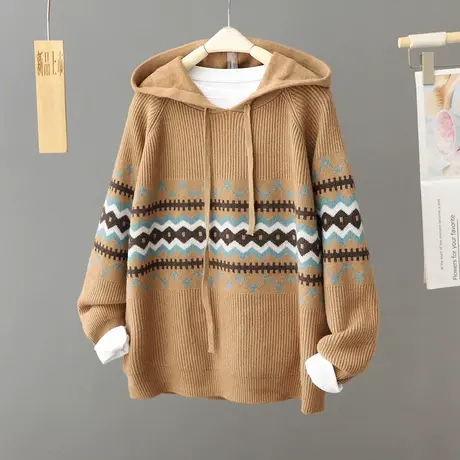 今年流行漂亮连帽毛衣女秋冬2024新款慵懒风中长针织衫打底衫外穿图片