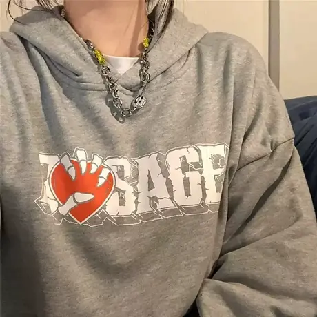 美式港风chic爱心卫衣女春秋宽松韩版ins慵懒风bf薄款hiphop外套图片