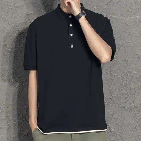 夏季韩版刺绣翻领短袖T恤男潮牌polo衫2022新款ins假两件有领短t图片