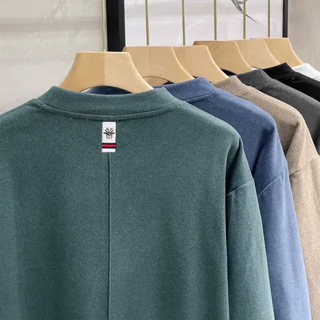 双面绒卫衣男士半高领内搭t恤纯色德绒打底衫男长袖保暖衣秋冬款商品大图