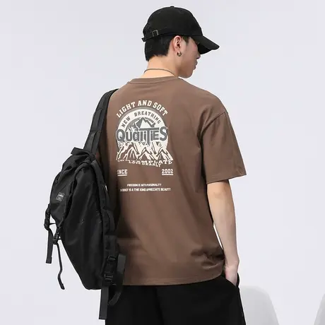 后背面印花上衣夏季圆领夏天体恤男士纯棉t恤男款短袖情侣装男生商品大图