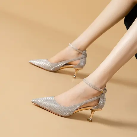 2024年春季新款性感尖头一字扣带高跟鞋女细跟时尚百搭仙女风单鞋商品大图