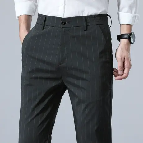 九分条纹西裤男士直筒宽松休闲裤子夏季薄款冰丝商务正装西服夏裤商品大图