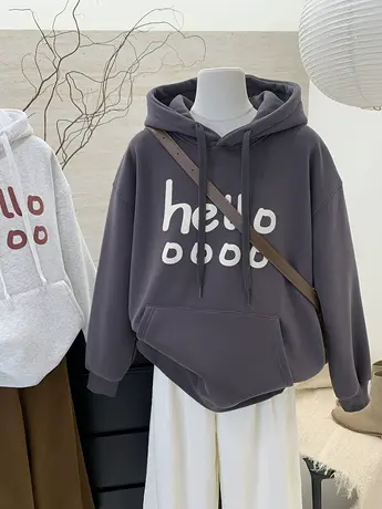 2023韩系宽松休闲百搭印花字母加绒加厚卫衣女秋冬款百搭外套上衣商品大图