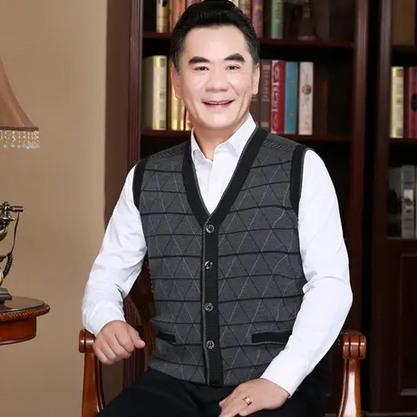 老年人男士毛线背心爸爸装秋冬季无袖马甲老爷爷针织开衫坎肩外穿商品大图