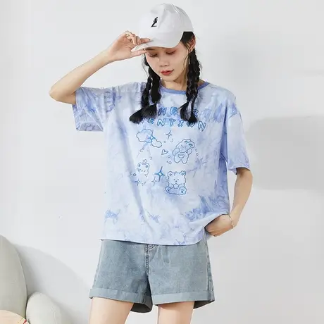 唐狮夏装女士短袖T恤宽松纯棉印花上衣设计感小众打底甜美小衫潮图片