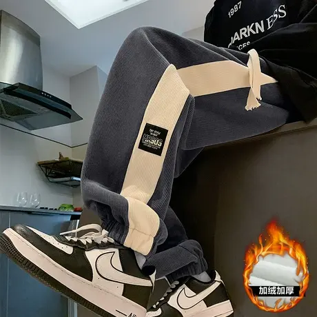 加绒裤子男春秋款2024新款束脚运动裤工装加厚休闲潮流灯芯绒长裤商品大图