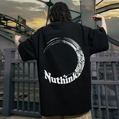 Nuthink美式潮牌T恤男潮高街潮流大码情侣短袖夏季宽松半袖上衣商品大图