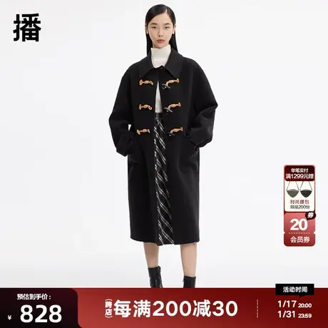 播冬季新款羊毛复古口袋大气简约翻领毛呢大衣女DDP4AD8023图片