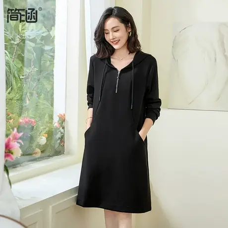 大码女装连衣裙春秋简涵高端轻奢贵夫人中长款遮肚子遮胯胖mm显瘦商品大图