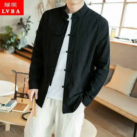 春季中国风男士盘扣衬衫复古宽松衬衣长袖上衣青年古风演出服男装商品大图